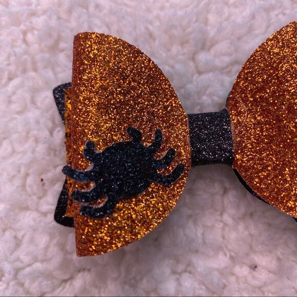 Halloween Orange Black Spider Bow - Picture 2 of 5